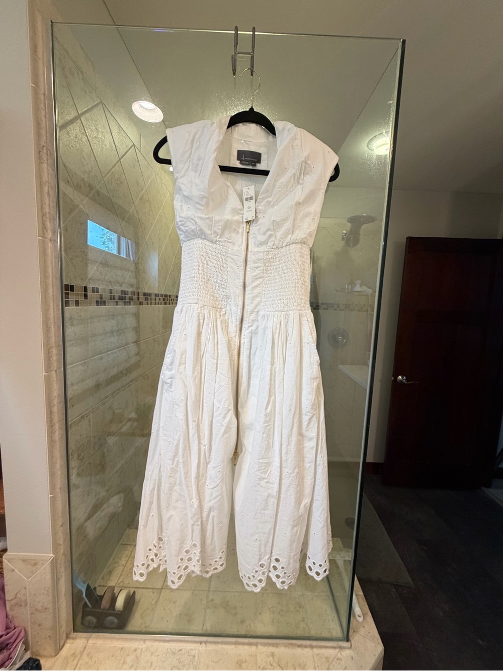 Anthropologie Tommie White Collared Eyelet Dress with Front Zip